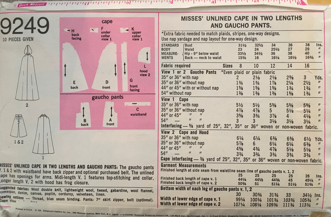 Simplicity 9249 Sewing Pattern (Vintage) UNCUT/CUT