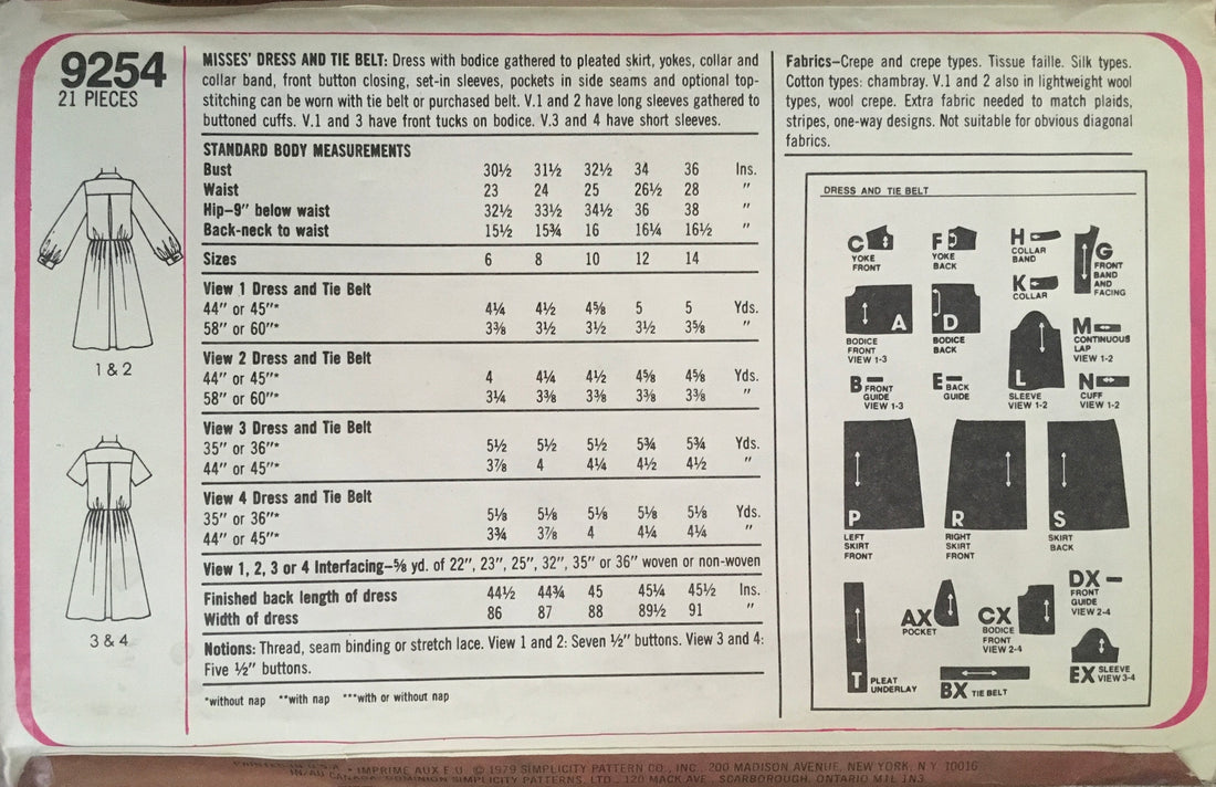 Simplicity 9254 Sewing Pattern (Vintage) UNCUT