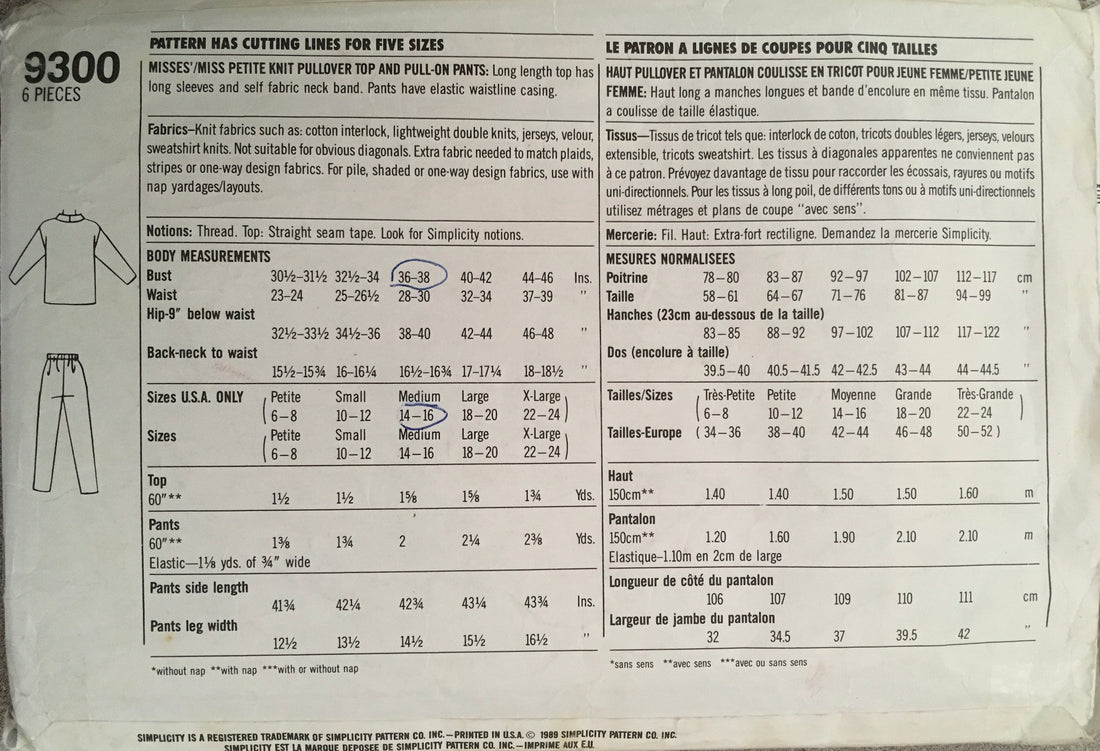 Simplicity 9300 Sewing Pattern (Vintage) CUT