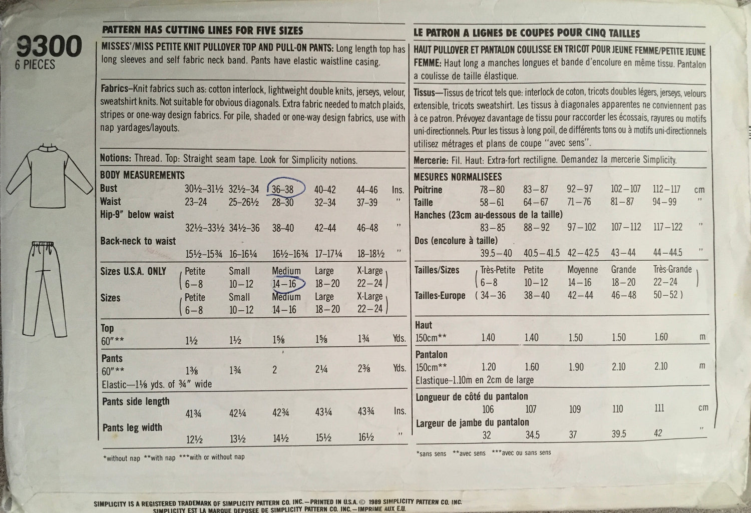 Simplicity 9300 Sewing Pattern (Vintage) CUT