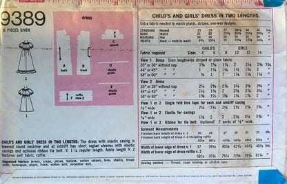 Simplicity 9389 Sewing Pattern (Vintage) CUT