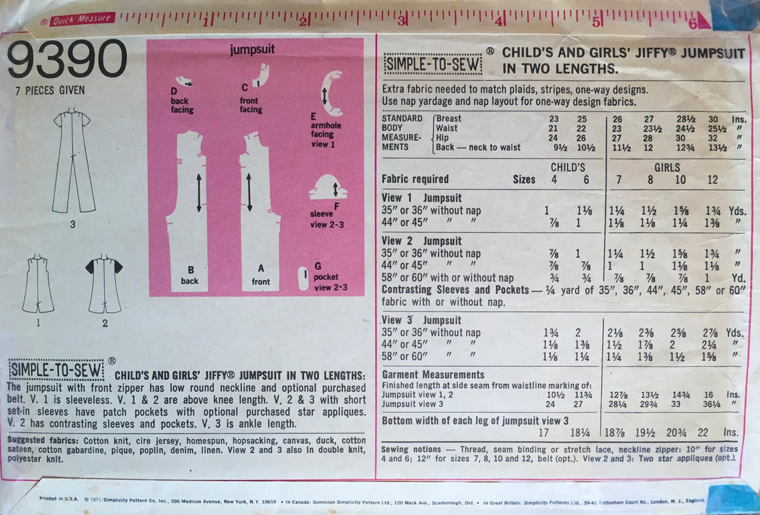 Simplicity 9390 Sewing Pattern (Vintage) CUT