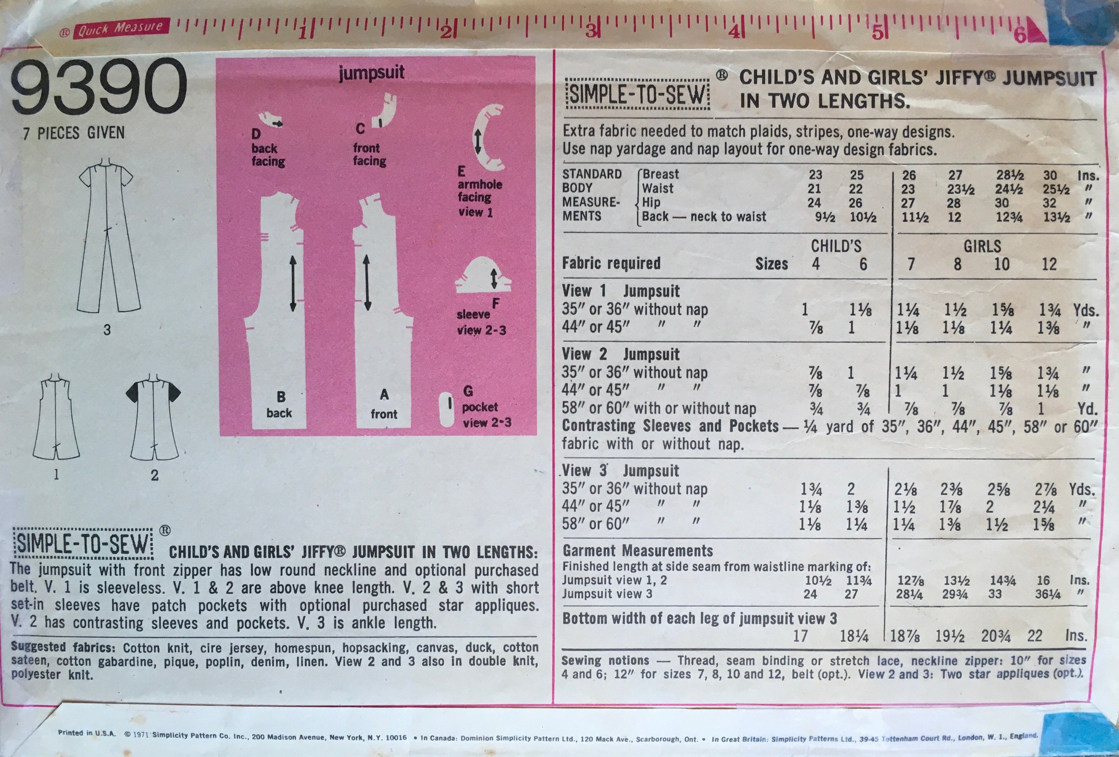 Simplicity 9390 Sewing Pattern (Vintage) CUT
