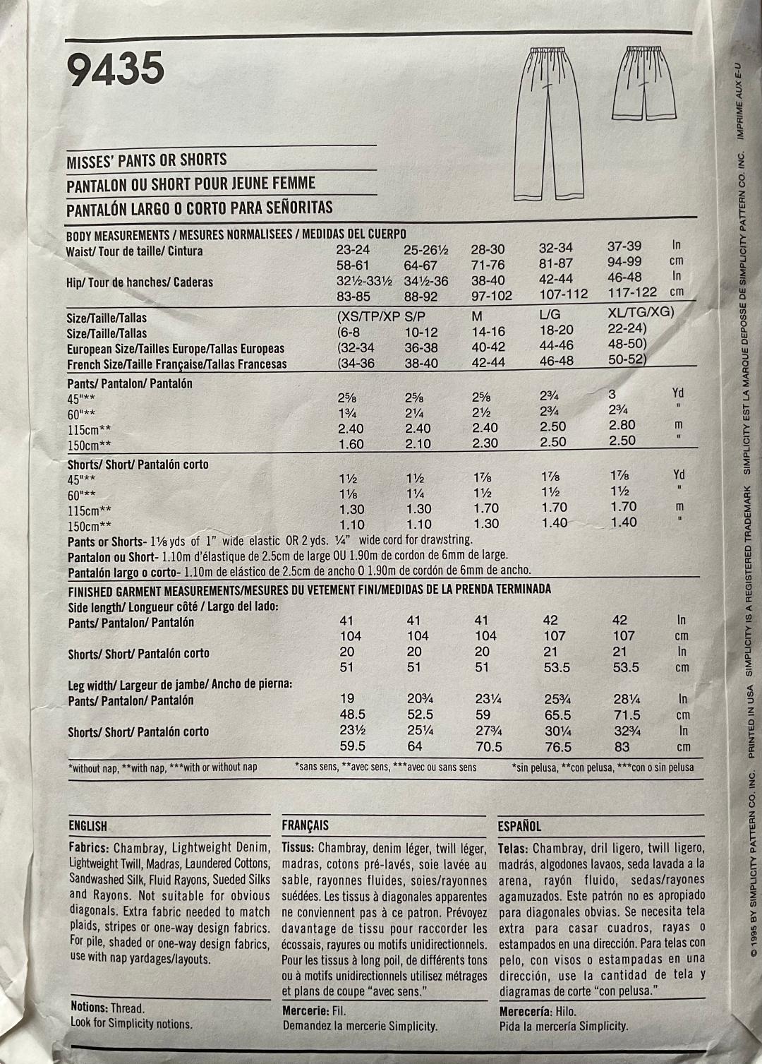Simplicity 9435 Sewing Pattern (Vintage) UNCUT