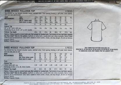 Simplicity 9465 Sewing Pattern (Vintage) CUT