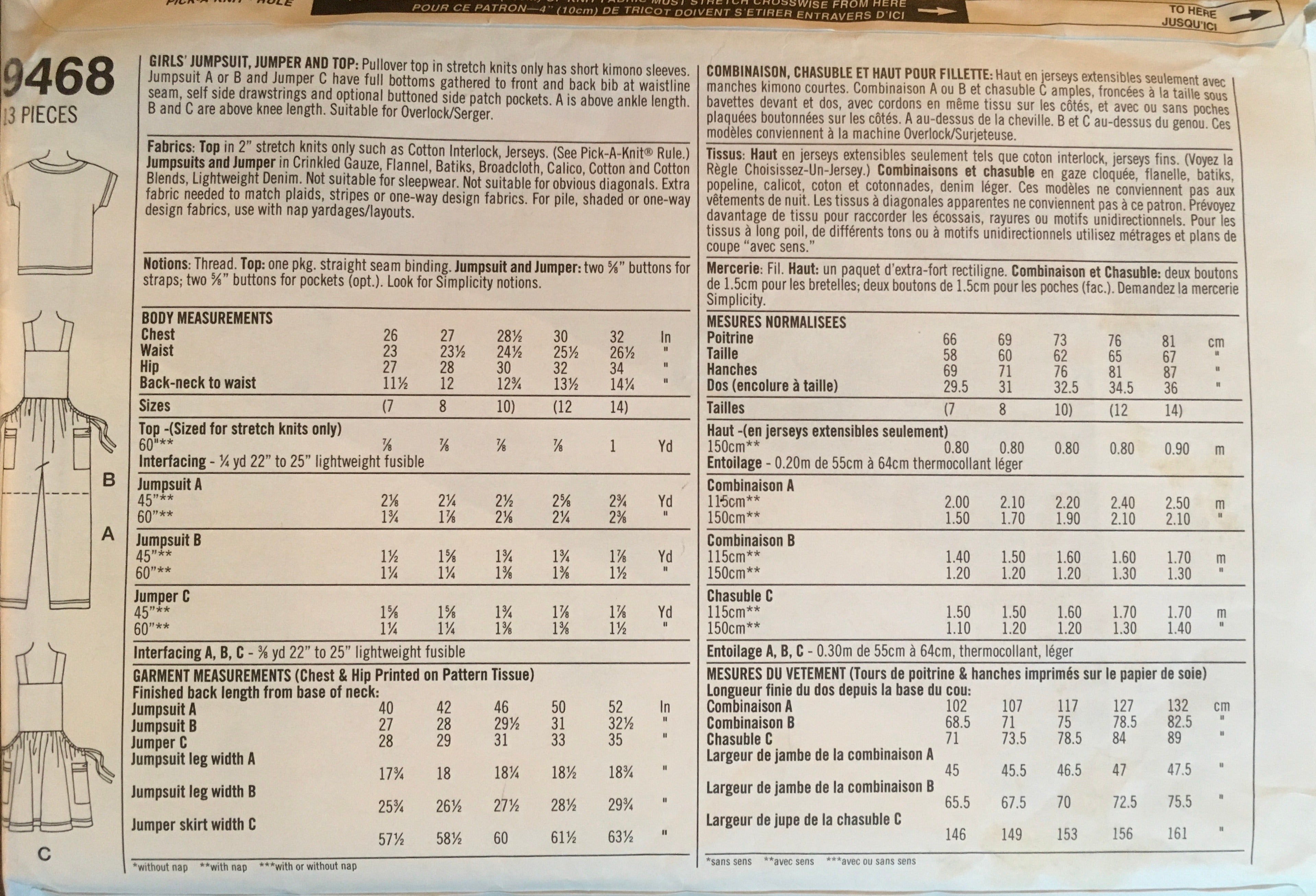 Simplicity 9468 Sewing Pattern (Vintage) CUT