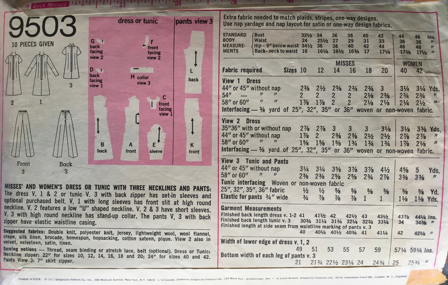 Simplicity 9503 Sewing Pattern (Vintage) CUT