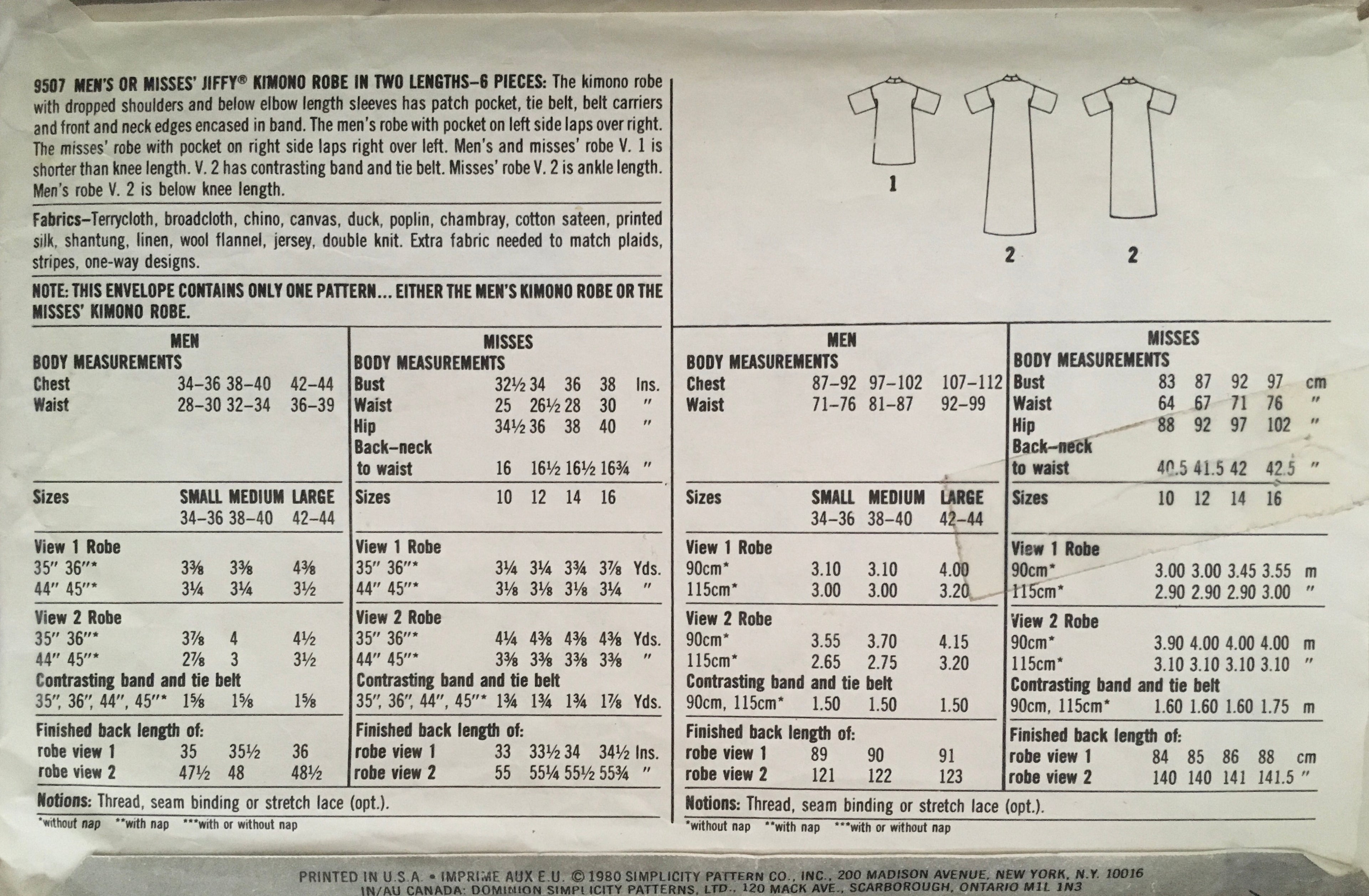 Simplicity 9507 Sewing Pattern (Vintage) UNCUT/CUT