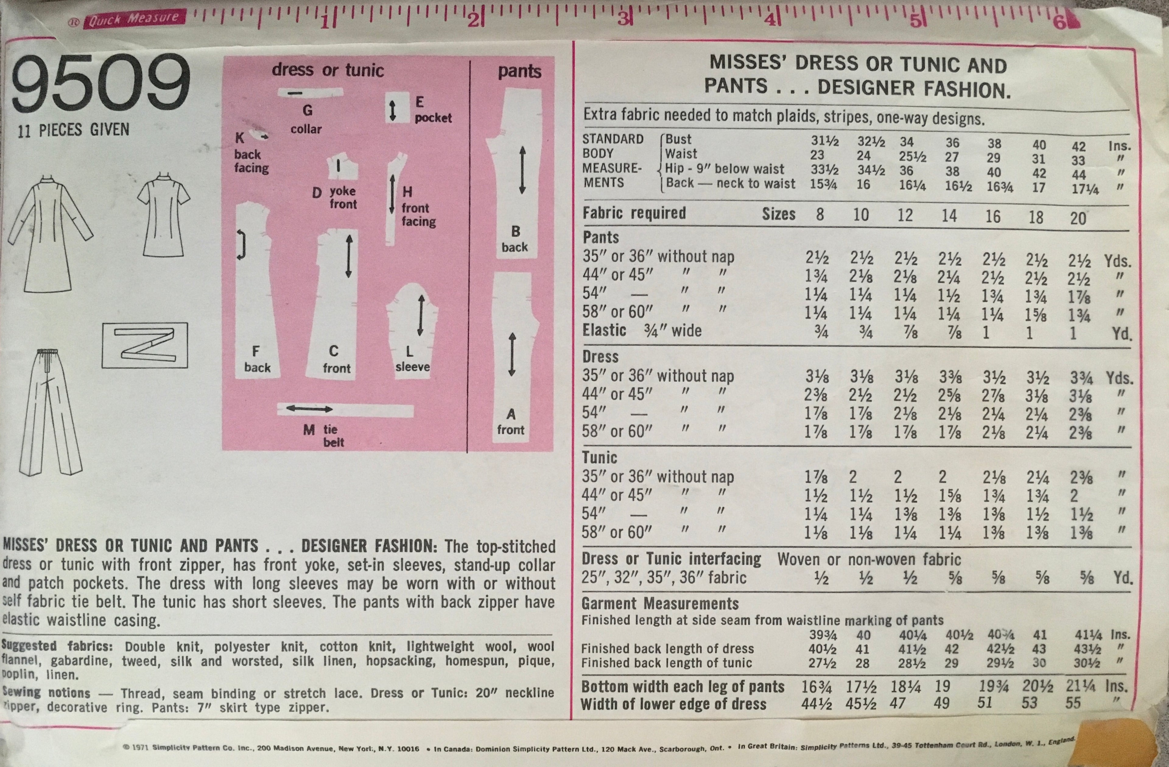 Simplicity 9509 Sewing Pattern (Vintage) CUT