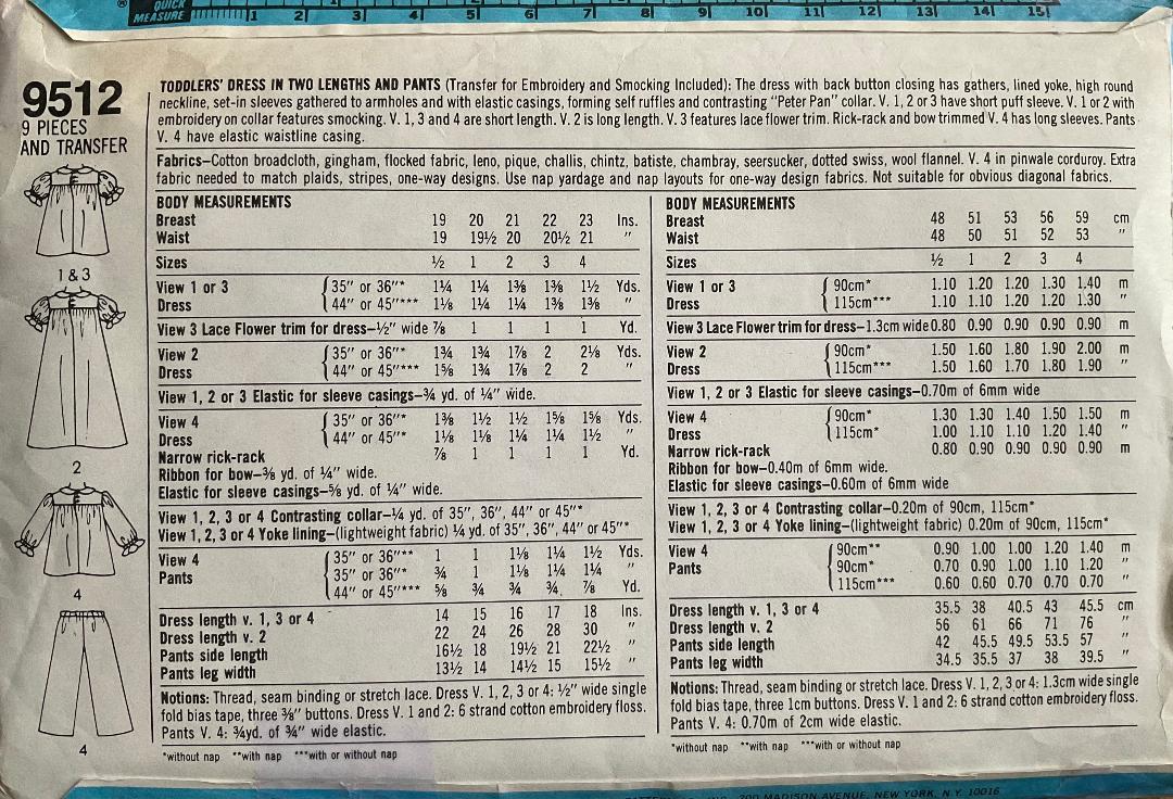 Simplicity 9512 Sewing Pattern (Vintage) CUT