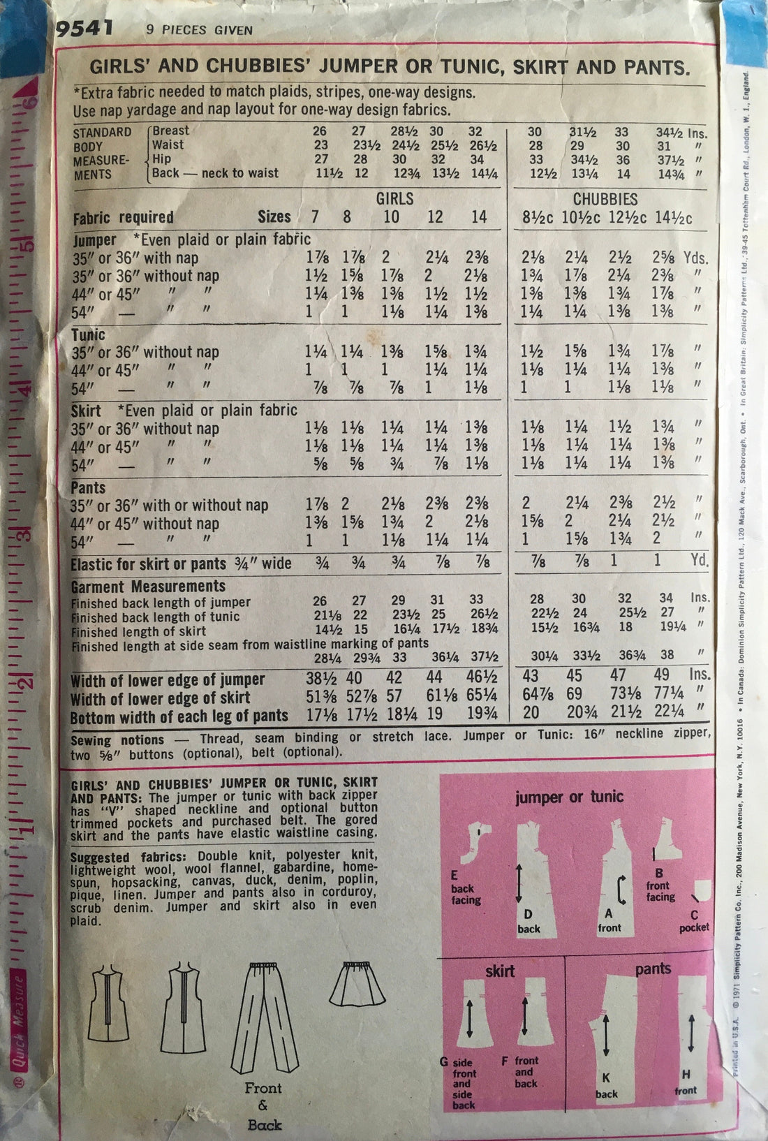 Simplicity 9541 Sewing Pattern (Vintage) CUT