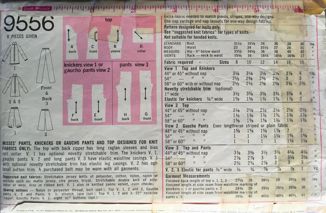 Simplicity 9556 Sewing Pattern (Vintage) CUT