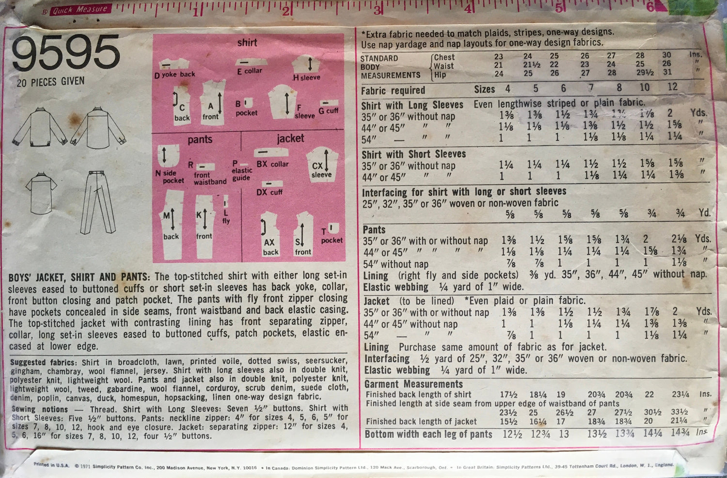 Simplicity 9595 Sewing Pattern (Vintage) CUT