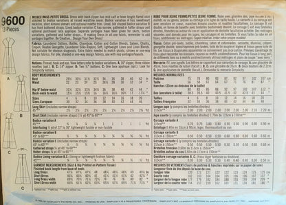Simplicity 9600 Sewing Pattern (Vintage) CUT
