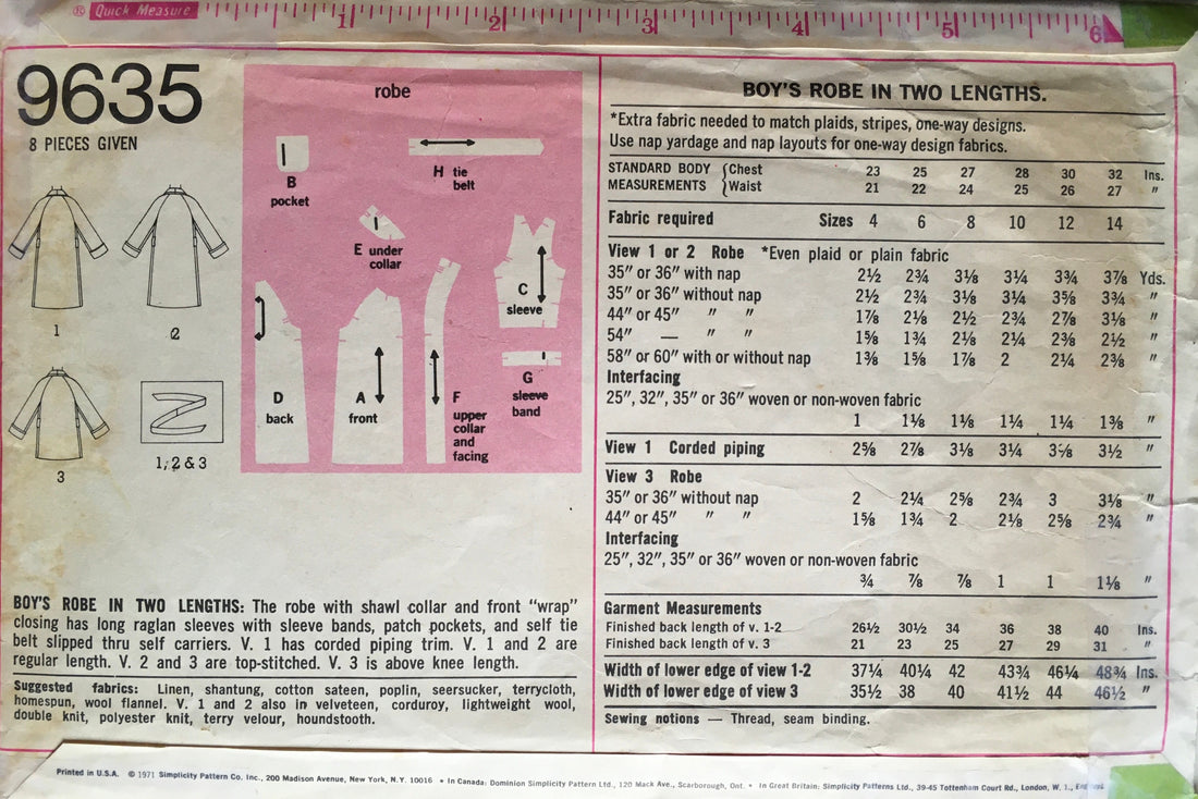 Simplicity 9635 Sewing Pattern (Vintage) CUT