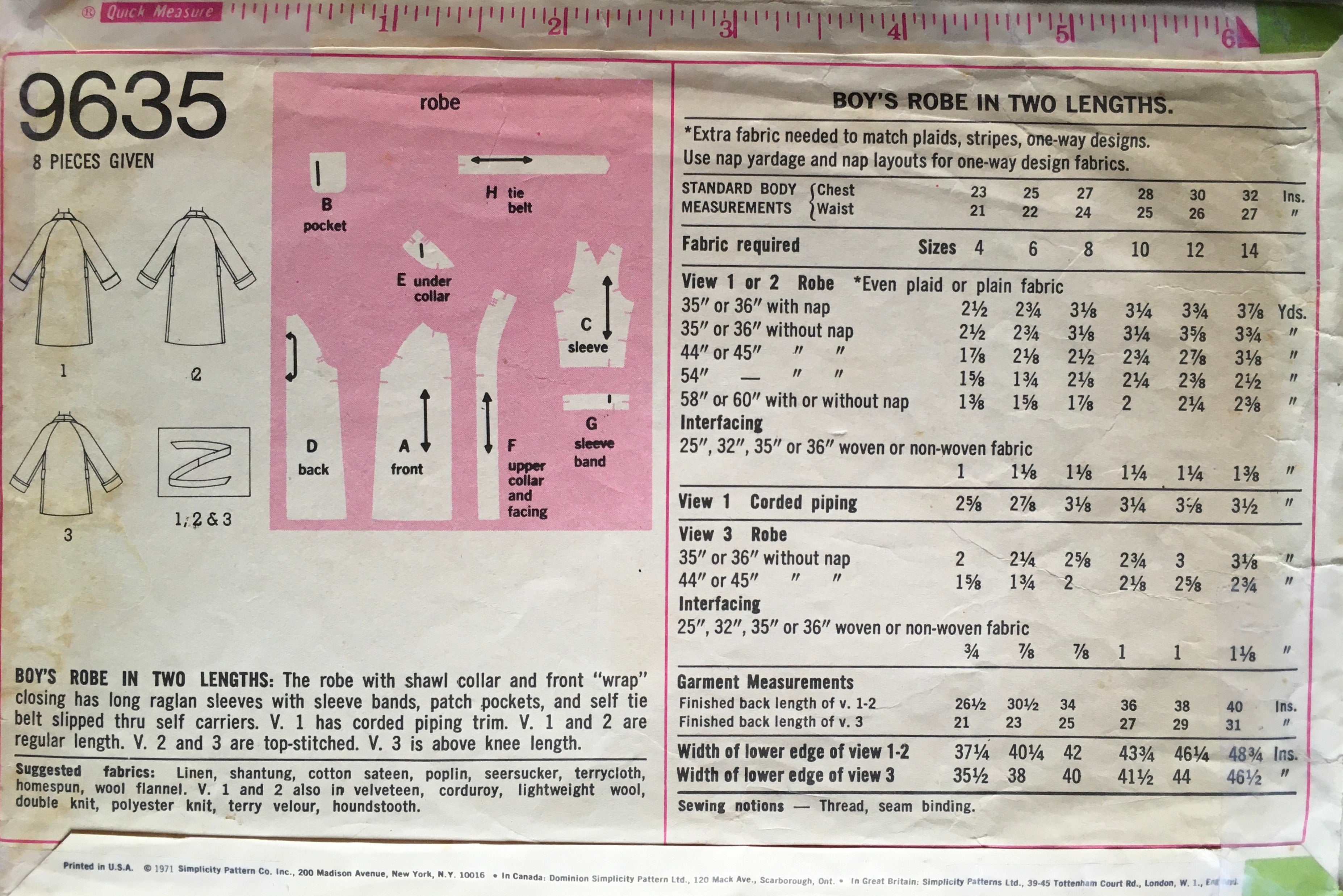 Simplicity 9635 Sewing Pattern (Vintage) CUT