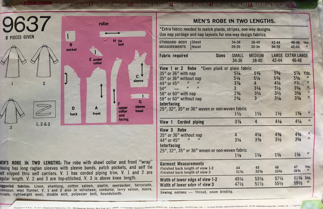 Simplicity 9637 Sewing Pattern (Vintage) UNCUT