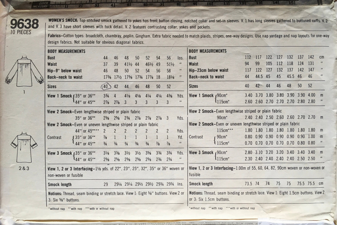 Simplicity 9638 Sewing Pattern (Vintage) CUT