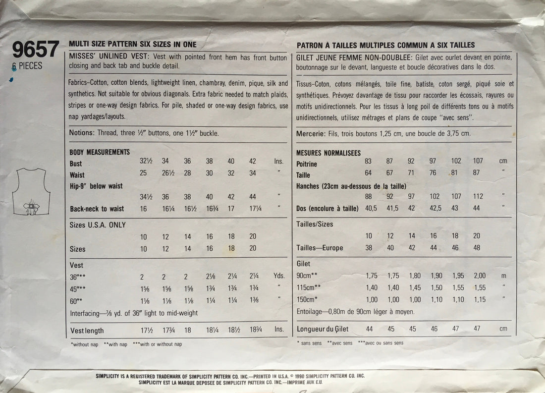 Simplicity 9657 Sewing Pattern (Vintage) CUT