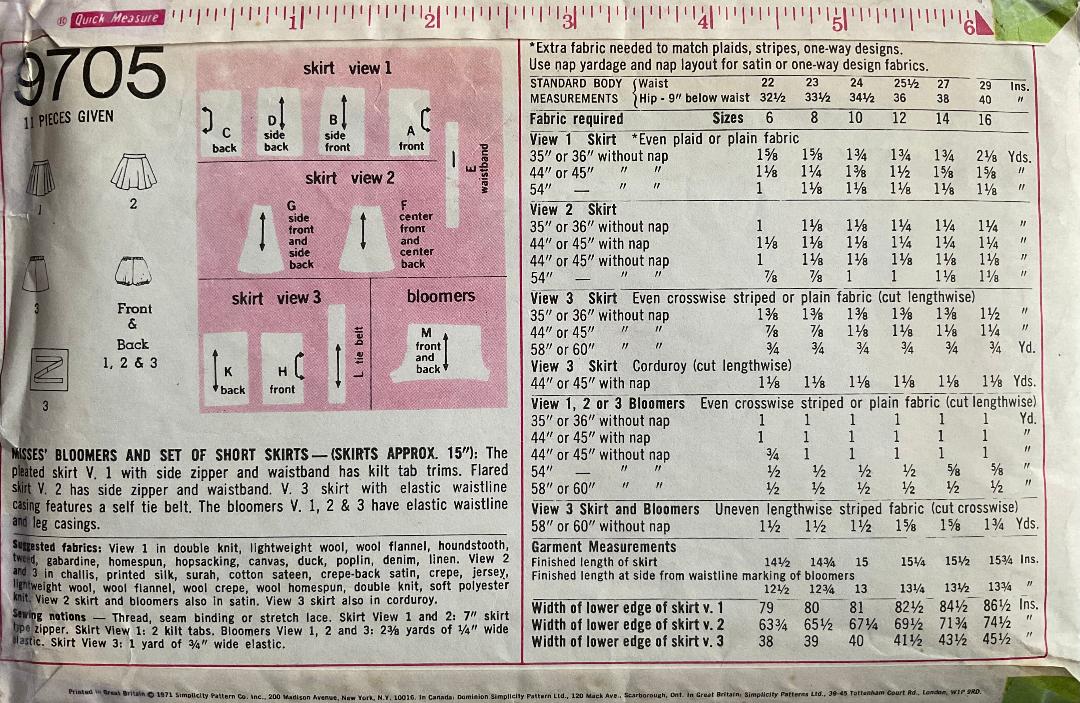 Simplicity 9705 Sewing Pattern (Vintage) CUT