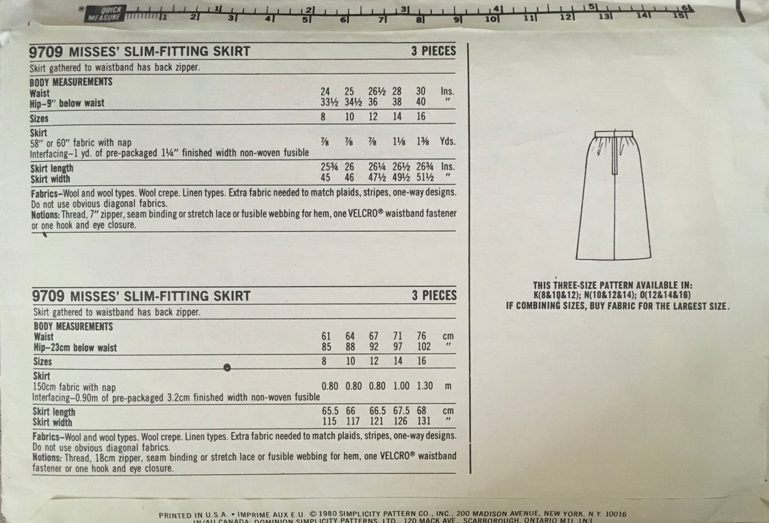 Simplicity 9709 Sewing Pattern (Vintage) UNCUT