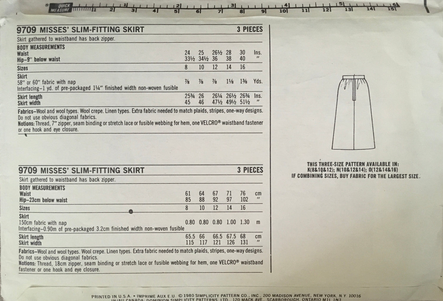 Simplicity 9709 Sewing Pattern (Vintage) UNCUT