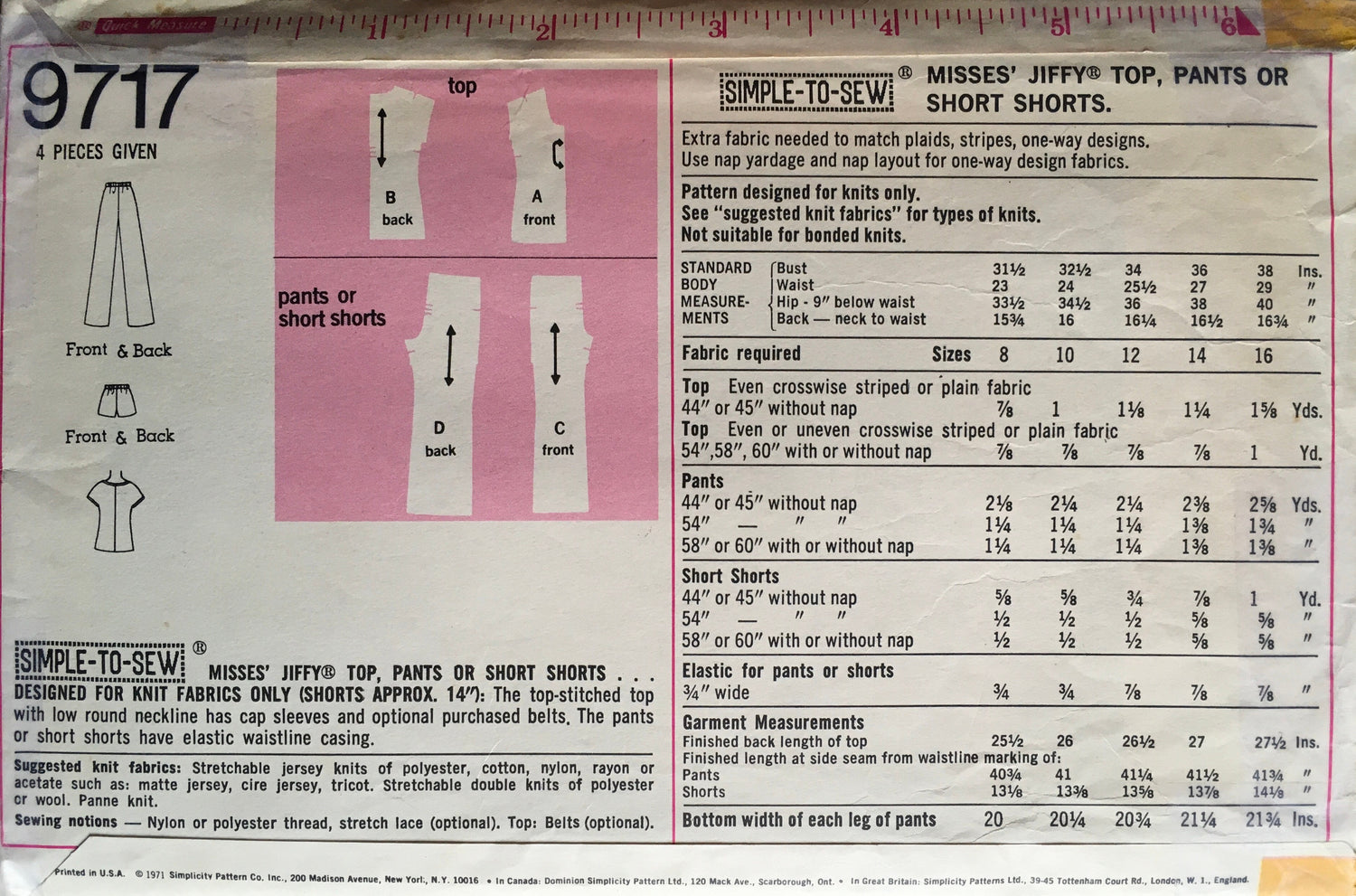 Simplicity 9717 Sewing Pattern (Vintage) CUT