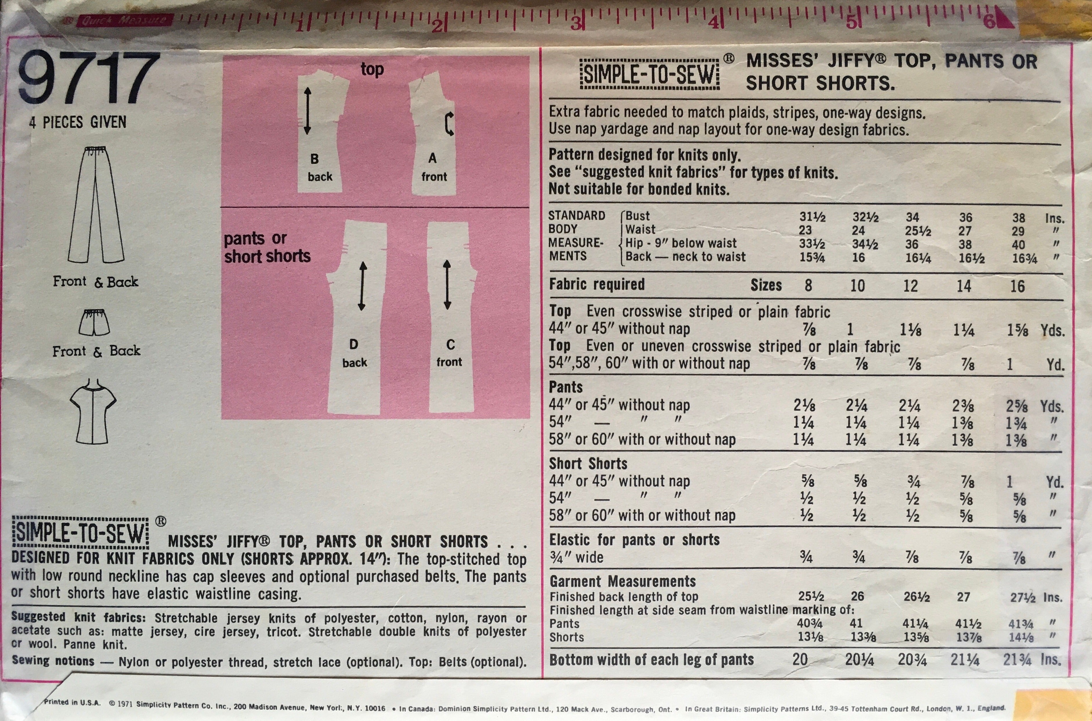 Simplicity 9717 Sewing Pattern (Vintage) CUT