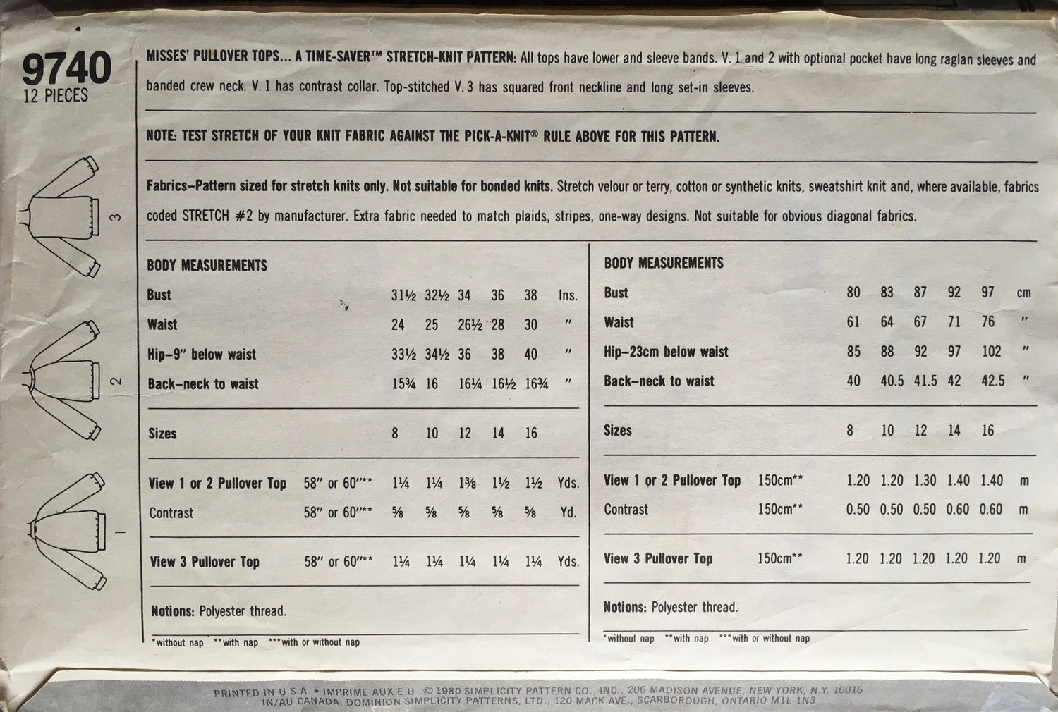 Simplicity 9740 Sewing Pattern (Vintage) CUT