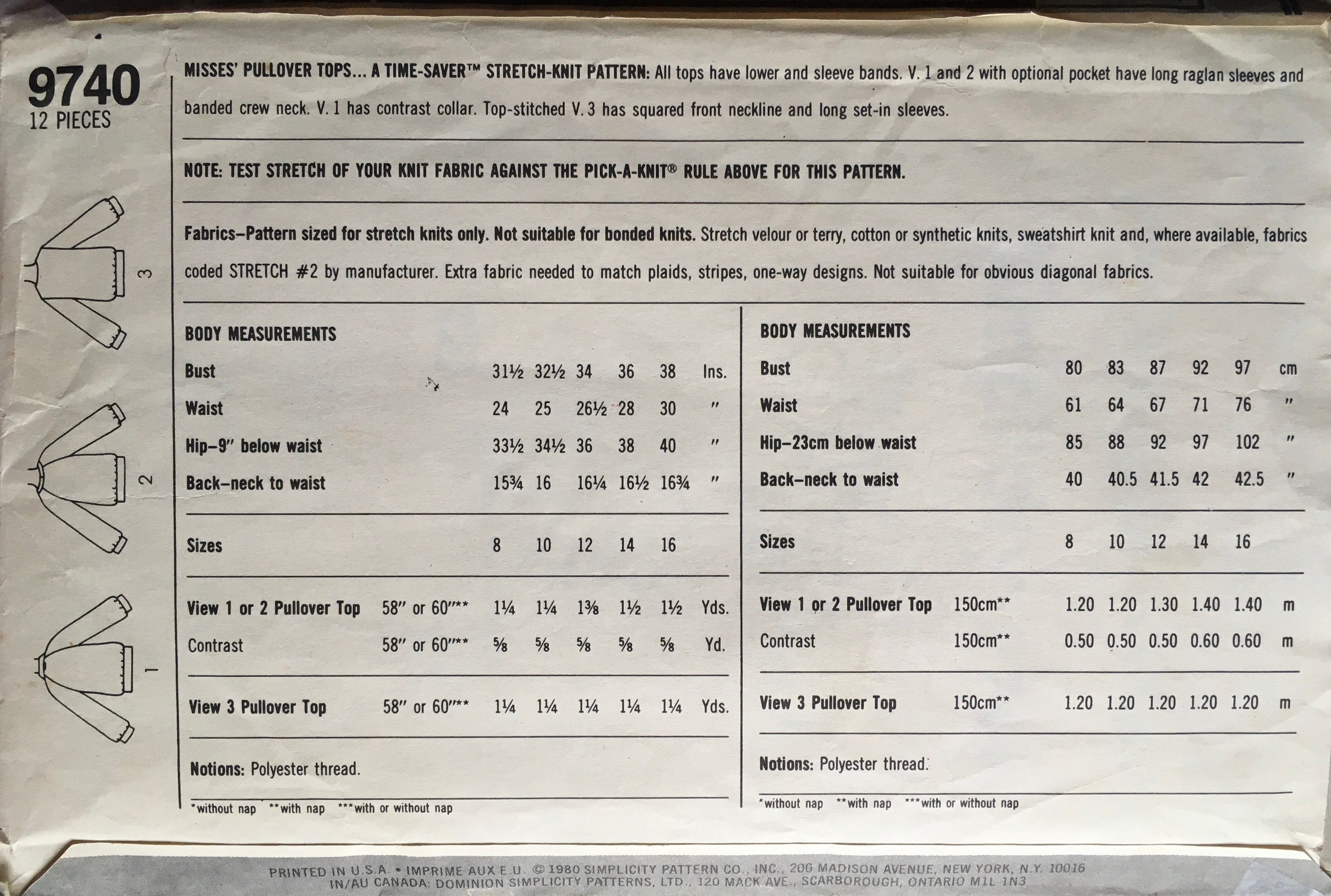 Simplicity 9740 Sewing Pattern (Vintage) CUT