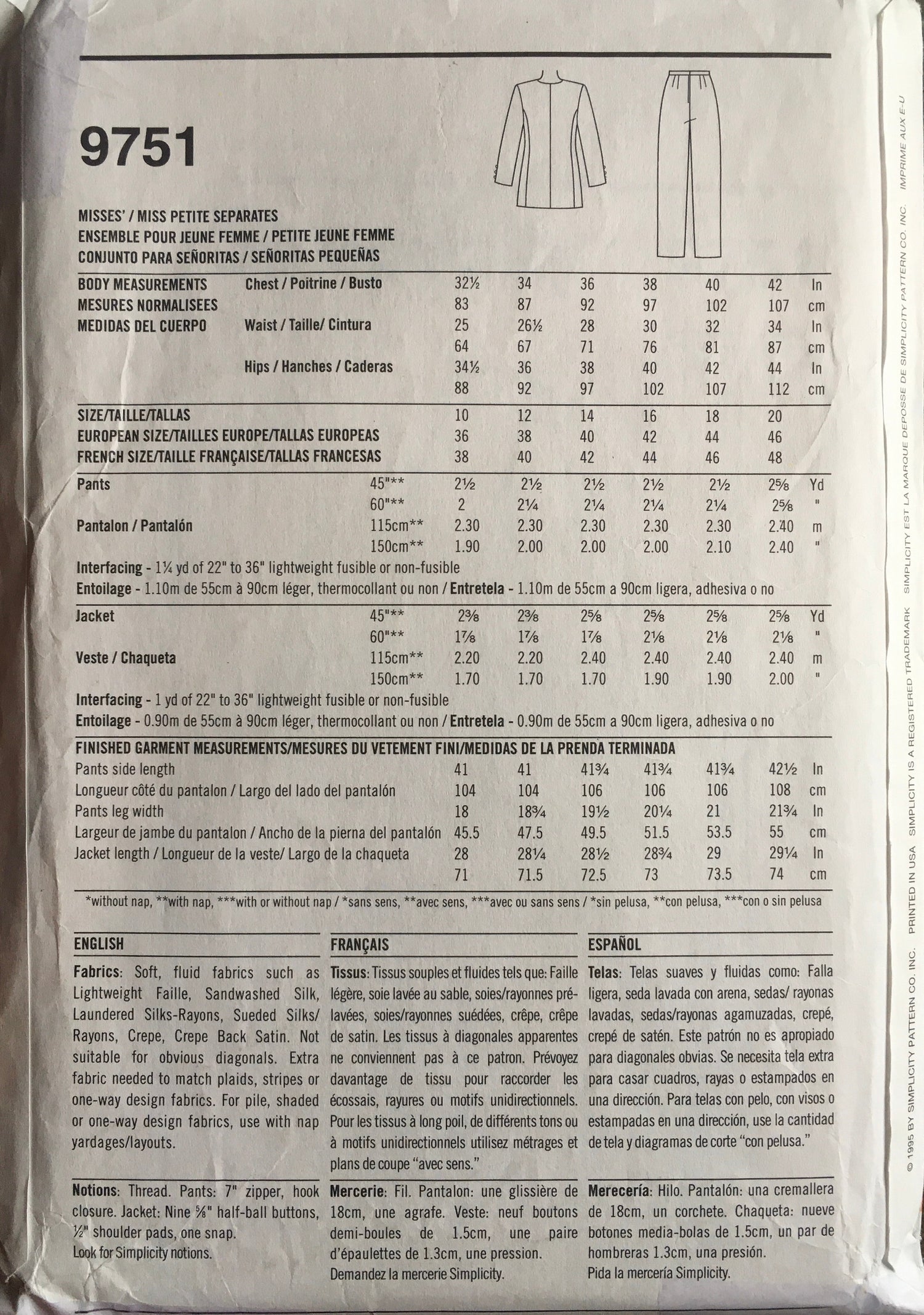 Simplicity 9751 Sewing Pattern (Vintage) CUT