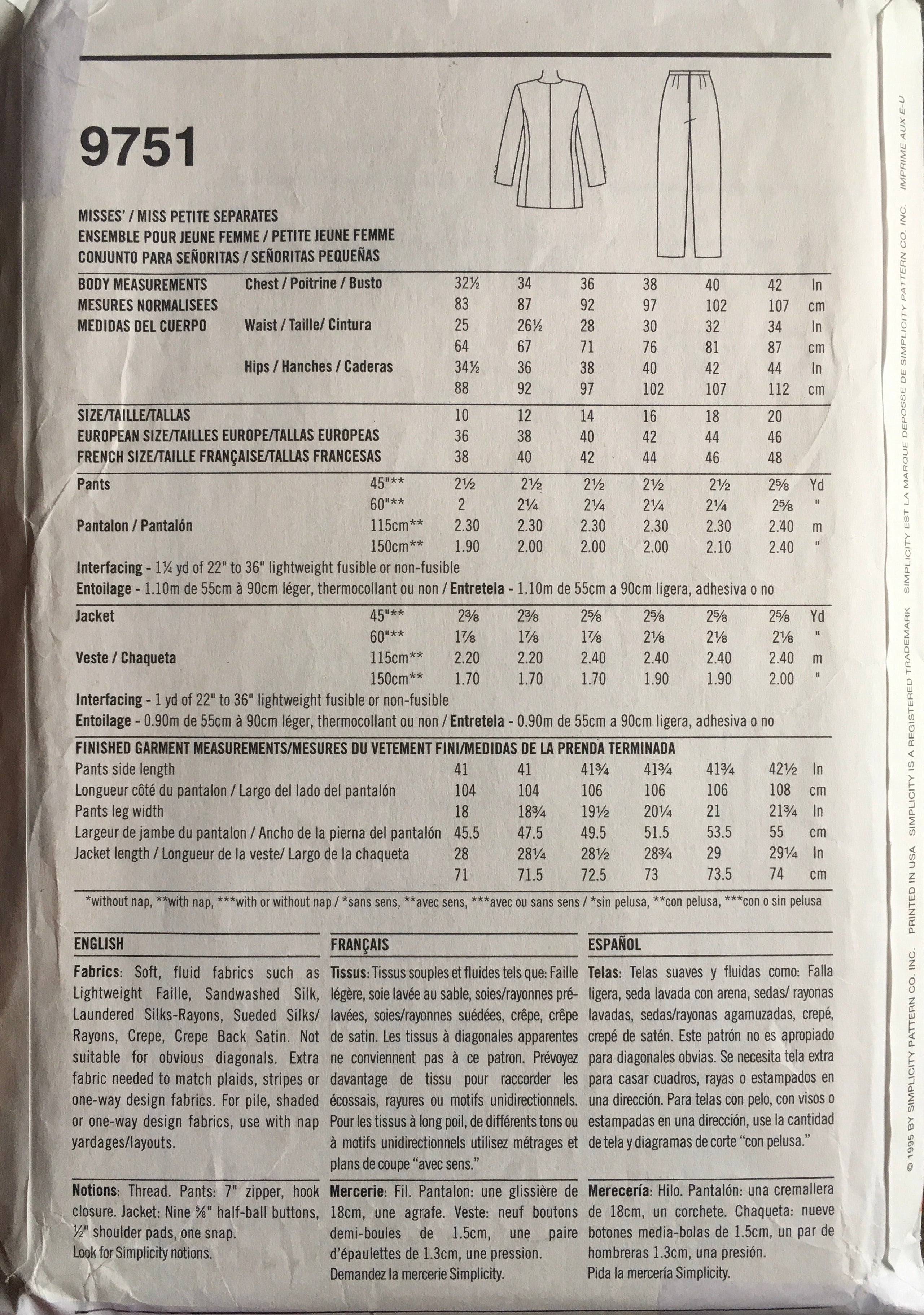 Simplicity 9751 Sewing Pattern (Vintage) CUT