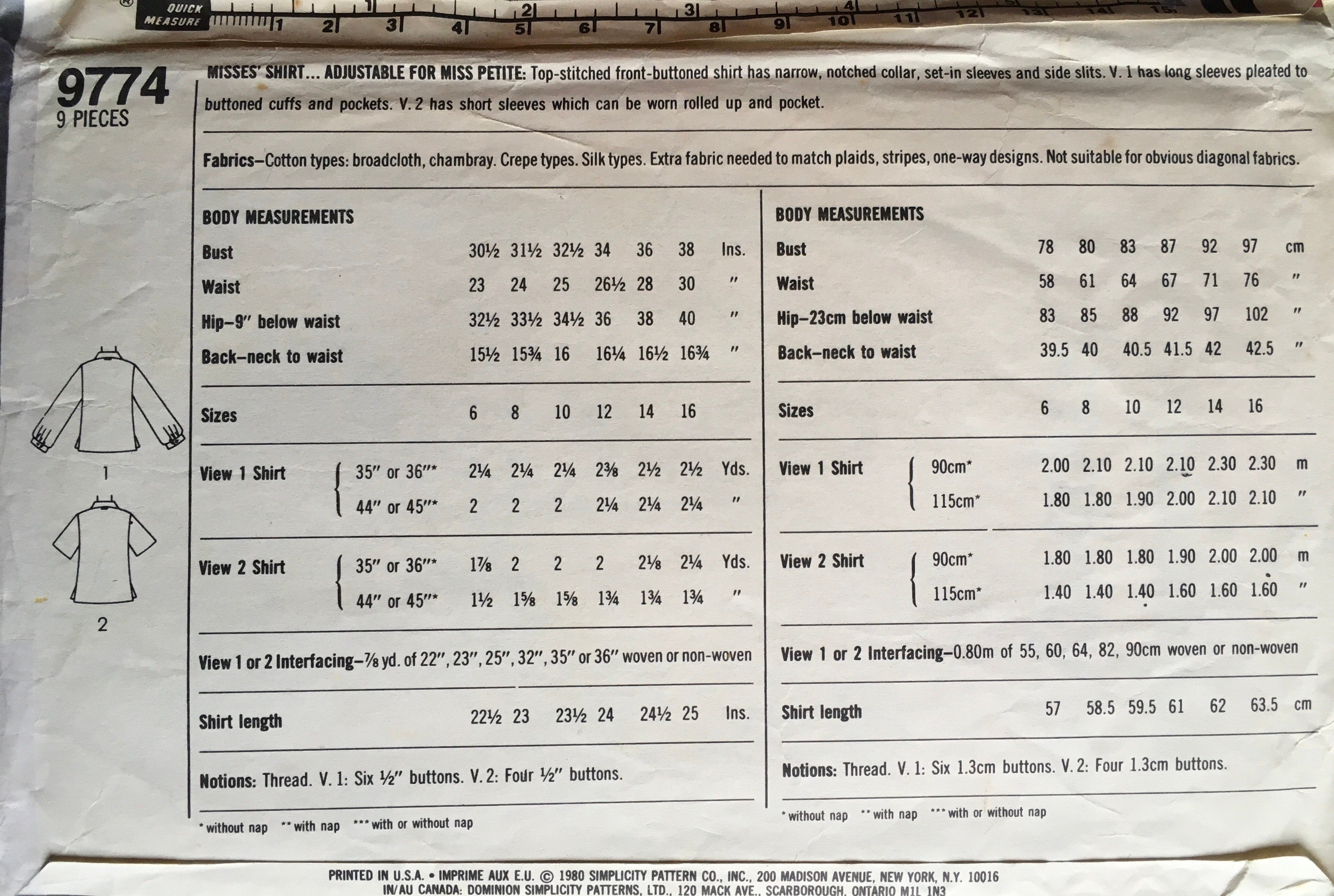 Simplicity 9774 Sewing Pattern (Vintage) CUT