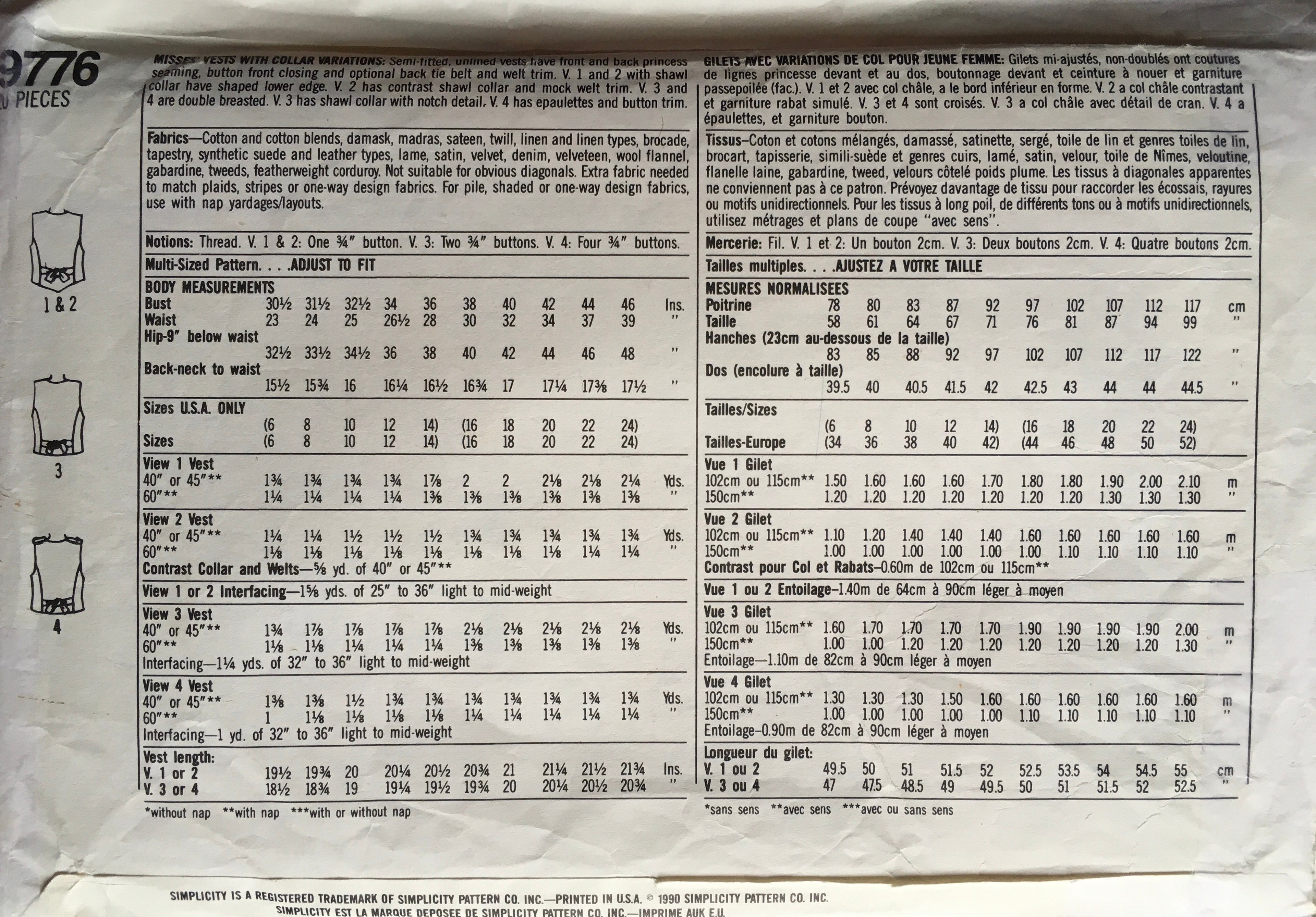 Simplicity 9776 Sewing Pattern (Vintage) CUT