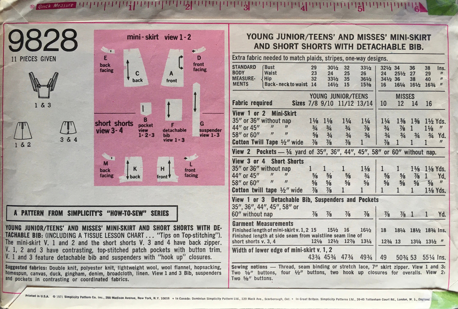 Simplicity 9828 Sewing Pattern (Vintage) CUT
