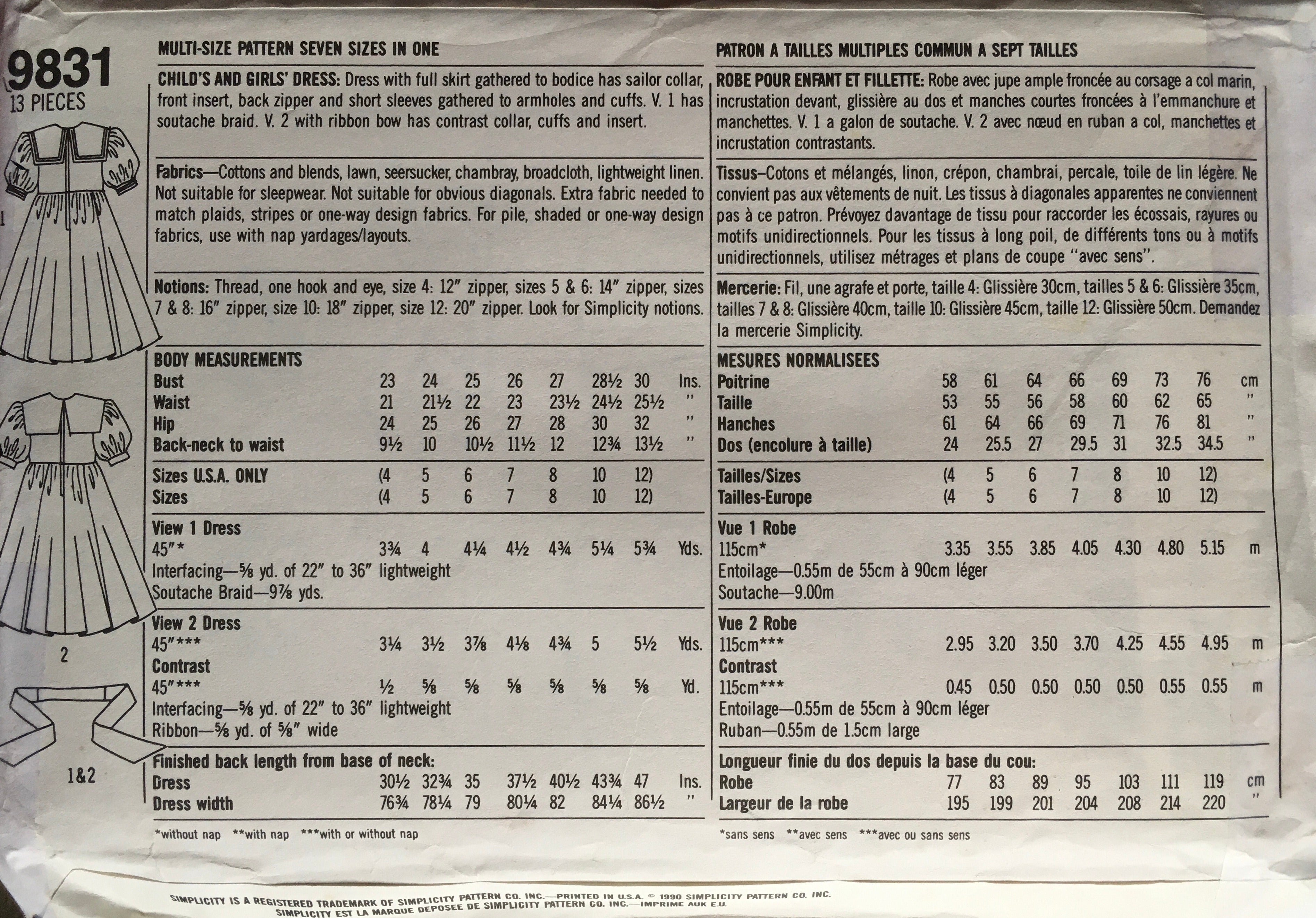 Simplicity 9831 Sewing Pattern (Vintage) CUT