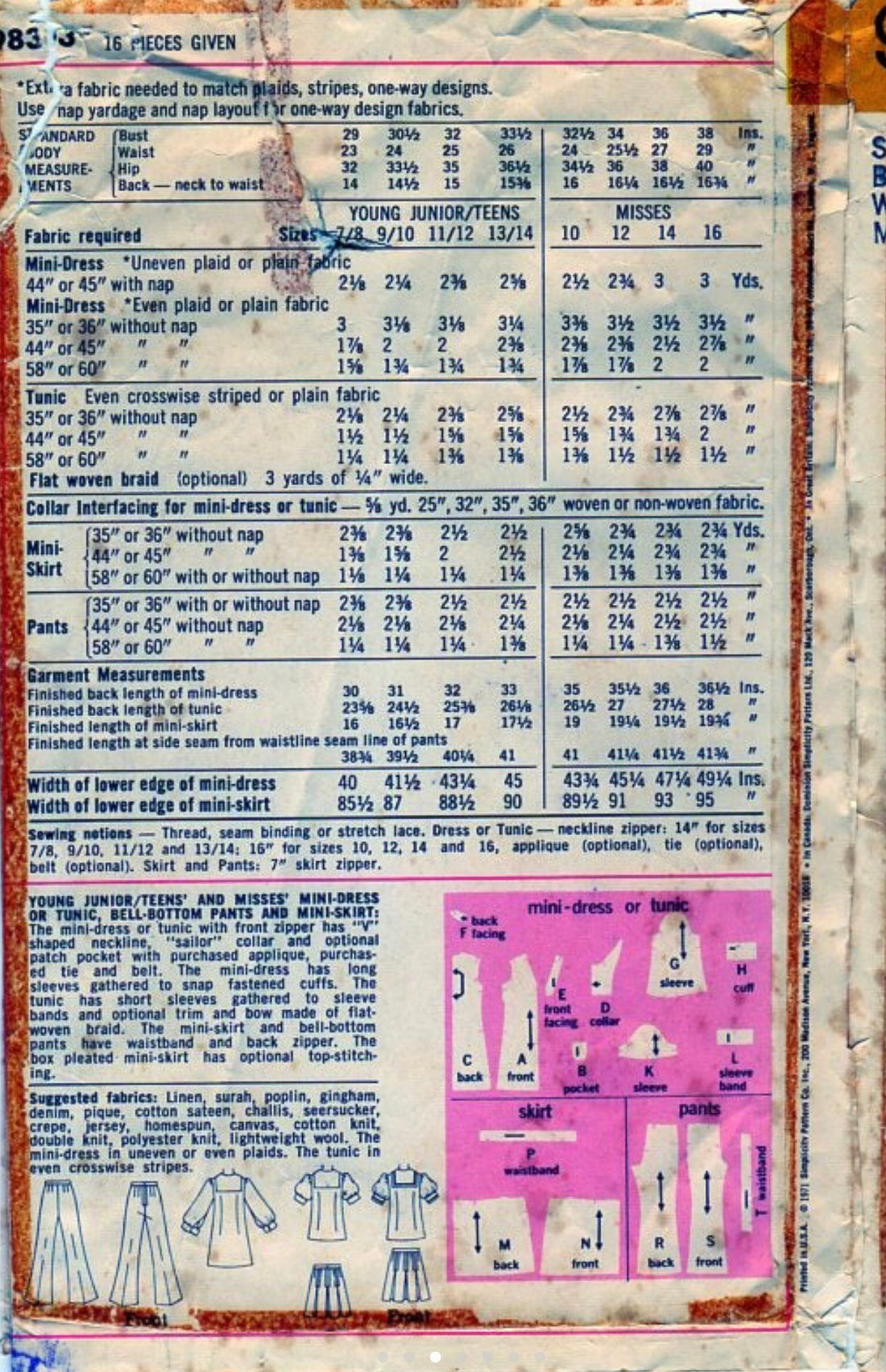 Simplicity 9833 Sewing Pattern (Vintage) CUT