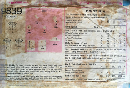 Simplicity 9839 Sewing Pattern (Vintage) CUT