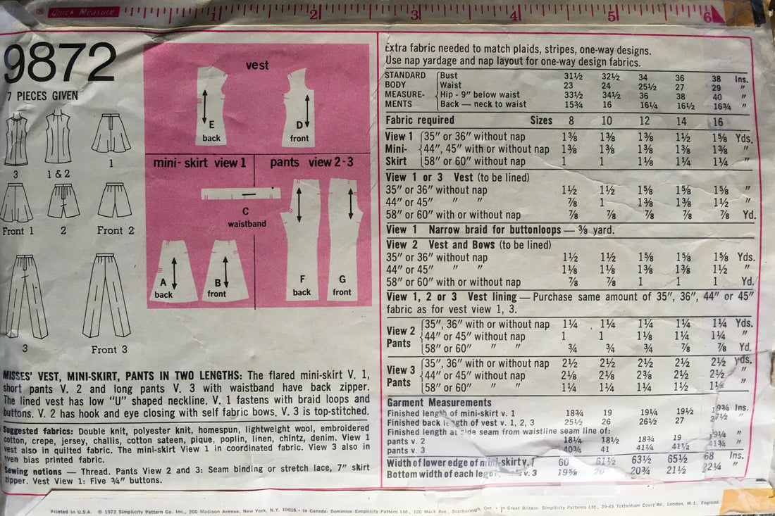 Simplicity 9872 Sewing Pattern (Vintage) CUT