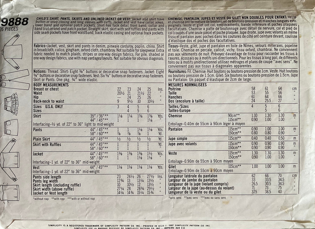 Simplicity 9888 Sewing Pattern (Vintage) CUT