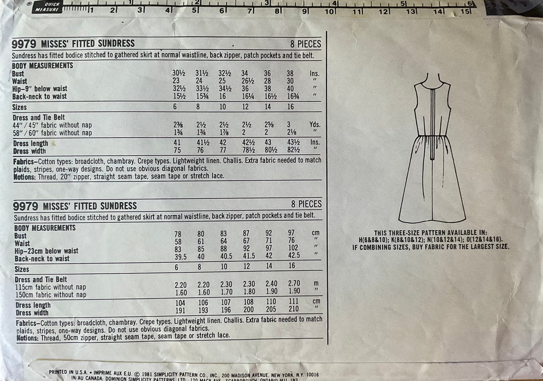 Simplicity 9979 Sewing Pattern (Vintage) UNCUT