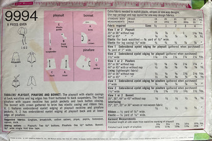 Simplicity 9994 Sewing Pattern (Vintage) CUT