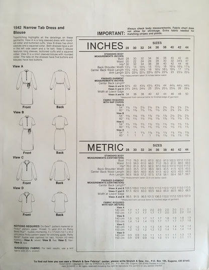 Stretch &amp; Sew 1542 Sewing Pattern (Vintage) UNCUT