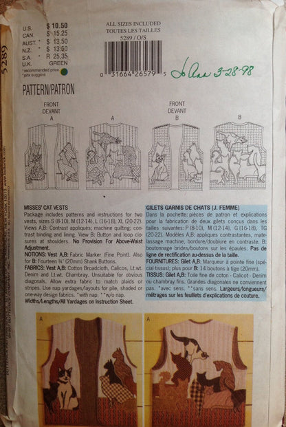 Butterick 5289 Sewing Pattern (Vintage) UNCUT