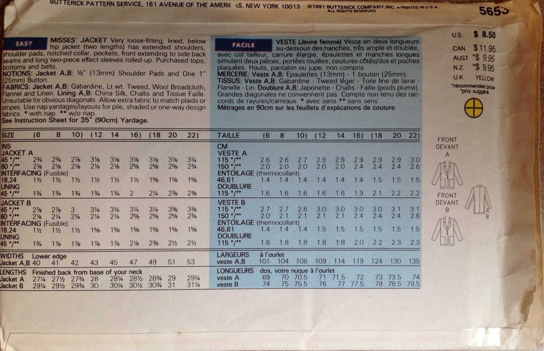 Butterick 5653 Sewing Pattern (Vintage) UNCUT