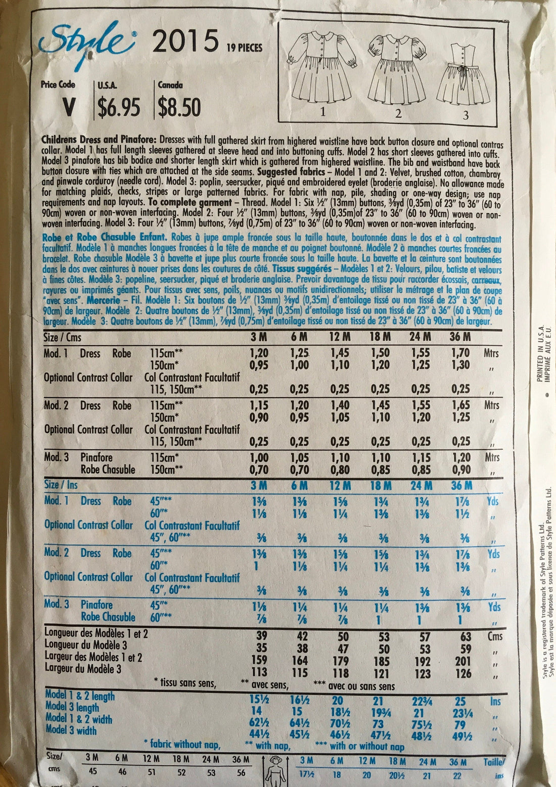 Style 2015 Sewing Pattern (Vintage) CUT