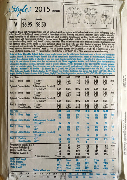 Style 2015 Sewing Pattern (Vintage) CUT