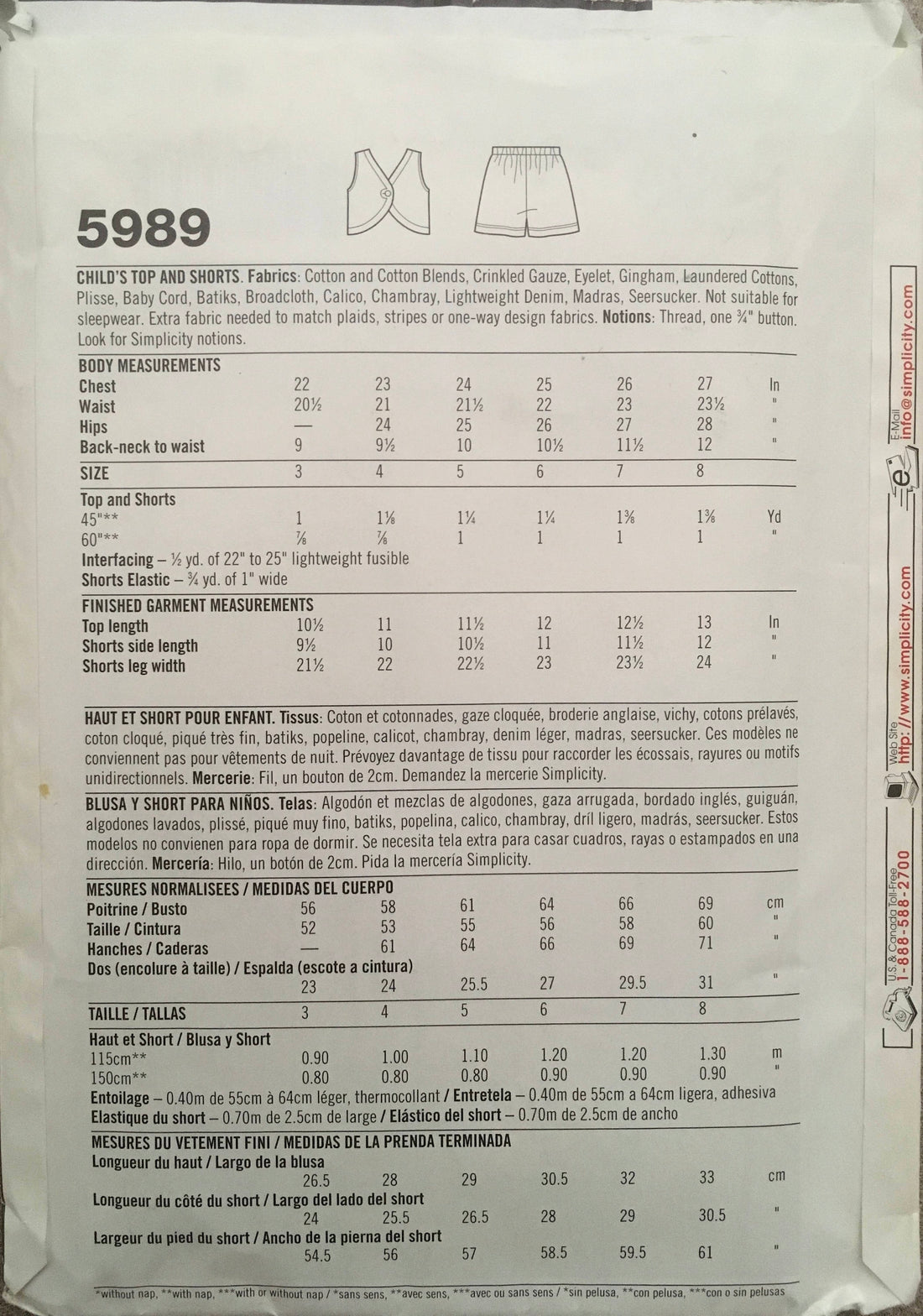 Simplicity 5989 Sewing Pattern (Vintage) CUT