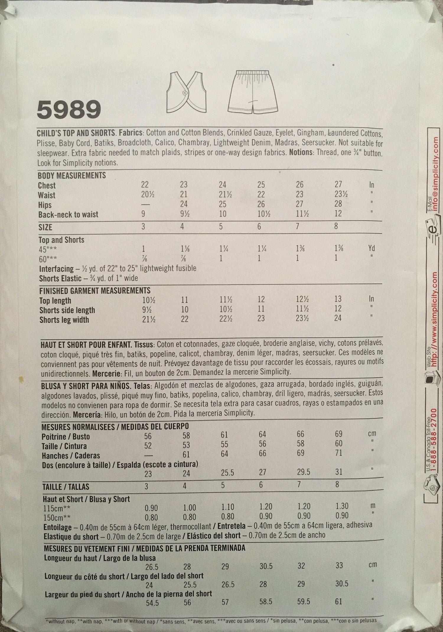 Simplicity 5989 Sewing Pattern (Vintage) CUT