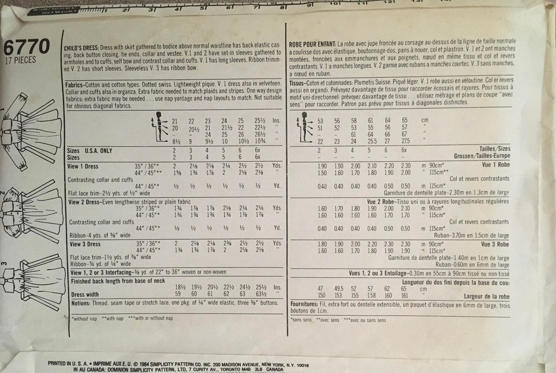 Simplicity 6770 Sewing Pattern (Vintage) CUT
